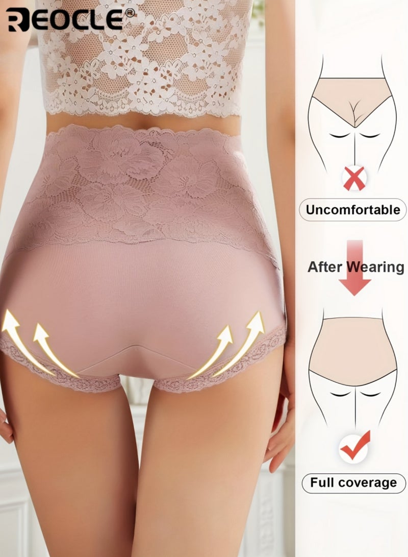 REOCLE 2PCS Women's High Waisted Tummy Control Cotton Briefs with Antibacterial Soft Lace Trim Butt Lifting and Shaping Elegant Lace Underwear for Everyday Comfort - Image 2