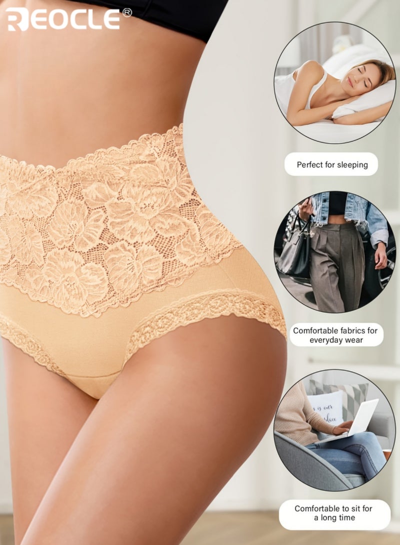 REOCLE 2PCS Women's High Waisted Tummy Control Cotton Briefs with Antibacterial Soft Lace Trim Butt Lifting and Shaping Elegant Lace Underwear for Everyday Comfort - Image 3