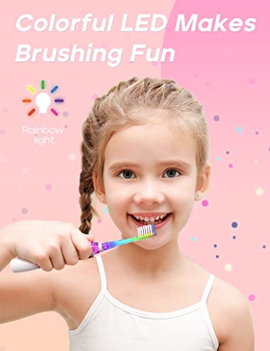 SEAGO Kids Electric Toothbrush with 2 Mins Timer and 4 Replacement Bursh Heads, Rainbow LED Light Make Brushing Fun, Pink Color Girls Battery Powerd for 4-12 Years Old，SG-977 - Image 3