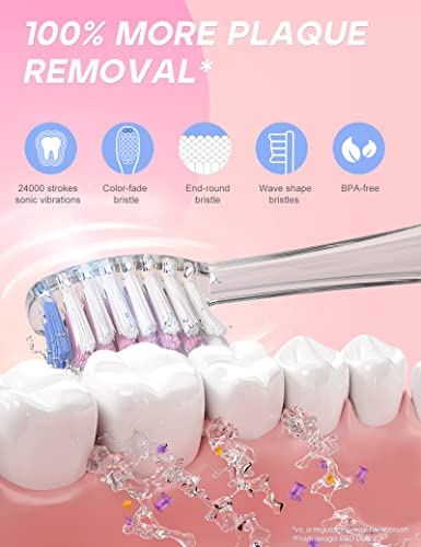 SEAGO Kids Electric Toothbrush with 2 Mins Timer and 4 Replacement Bursh Heads, Rainbow LED Light Make Brushing Fun, Pink Color Girls Battery Powerd for 4-12 Years Old，SG-977 - Image 2
