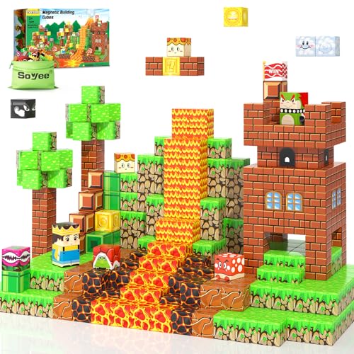 Soyee Magnetic Blocks Build Mine Magnet World Kids Games Magnet Building Toys Kingdom Lava World Adventure 1 Magnetic Cubes STEM Toys Christmas Birthday Gifts for 3 Years Old Boys Girls - Image 1
