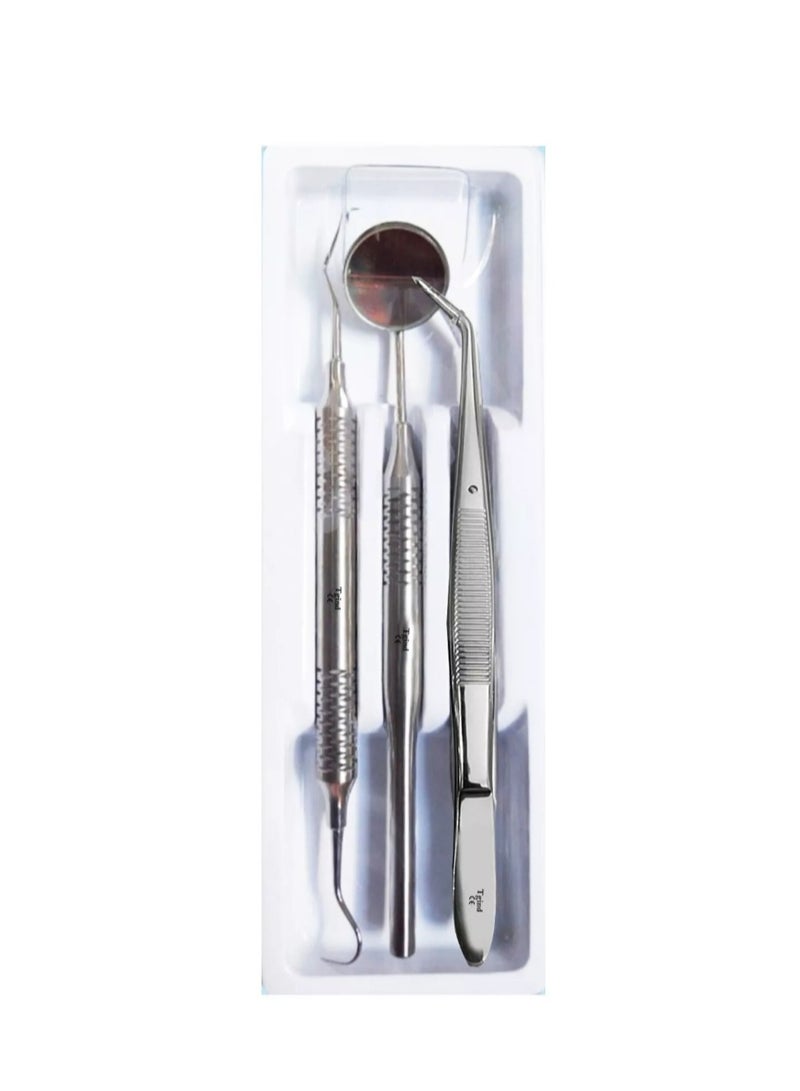TNM Dental Examination Kit Dressing Tweezers Explorer Probe 23 17 Dentist Mirrors - Image 1