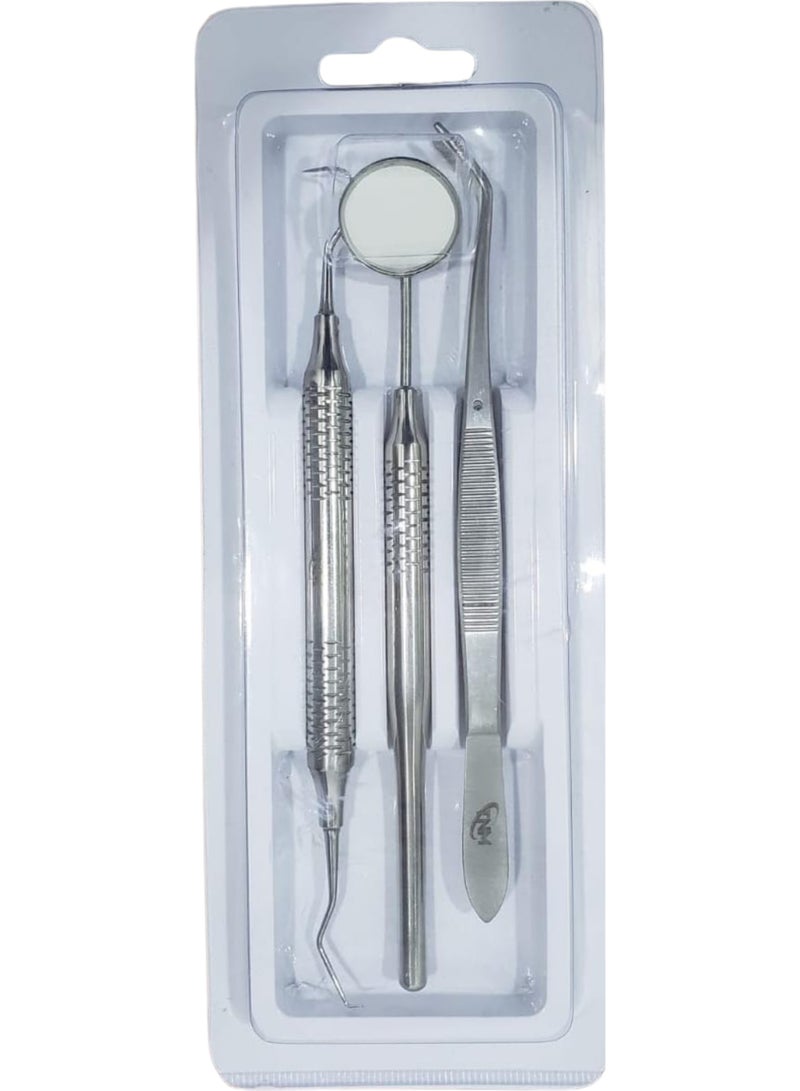تنم طقم فحص الأسنان مع ملقط التضميد ومسبار الاستكشاف 23/17 ومرايا طبيب الأسنان – أدوات فحص من الفولاذ المقاوم للصدأ - Image 1