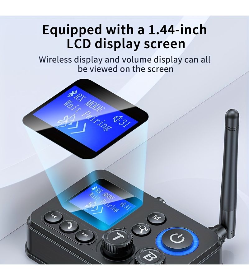 2 In 1 Wireless 5.4 Receiver Transmitter With 1.44 Inch LCD Display Black - Image 3