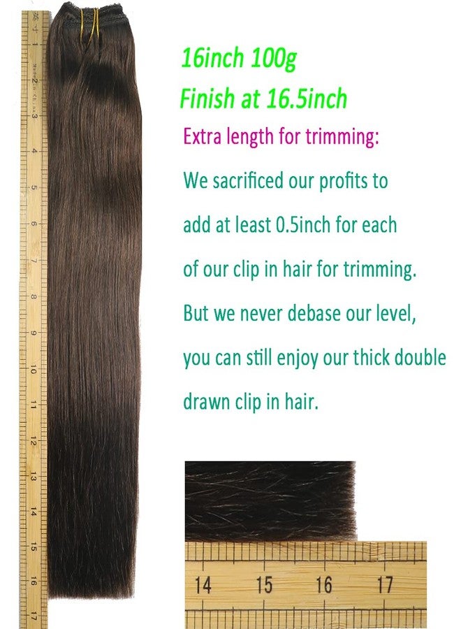 Eufficco Real Human Remy Hair Lace Clip In Hair Extensions 16inch Finsih at 16.5inch 100g 7pcs Color #2 Dark Brown Double Wefted Thick Ends Silky Soft Long Lifespan Tangle Free Human Hair Extensions - Image 5
