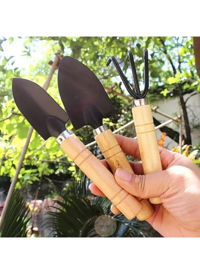 3 قطع مجموعة أدوات الحديقة بمقابض معدنية وخشبية متينة لنباتات الأصص - Image 2