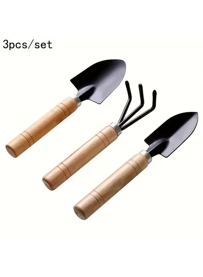 3 قطع مجموعة أدوات الحديقة بمقابض معدنية وخشبية متينة لنباتات الأصص - Image 1
