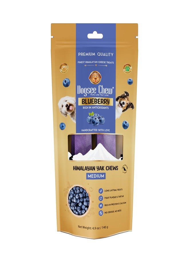 Dogsee Blueberry Flavor Himalayan Yak Cheese Dental Chews for Dogs 140g (Medium - 2 Chews) |Dog Treats Healthy | Cleans Teeth & Freshens Breath | No Grain, No Gluten | Dog Chews Rawhide Free - Image 1