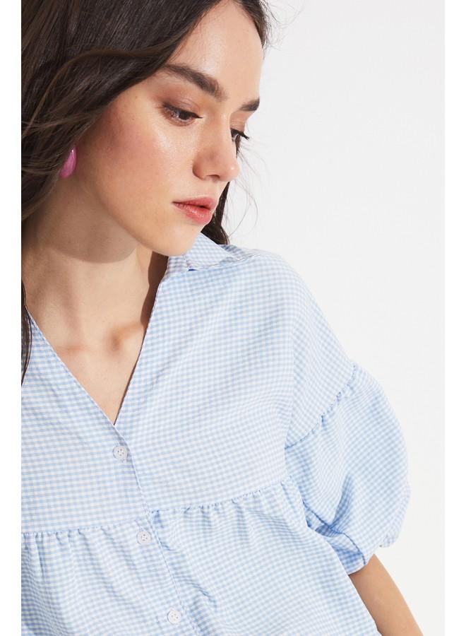 JUNE June Women V Neck Potikare Patterned Shirt Baby Blue - Image 2