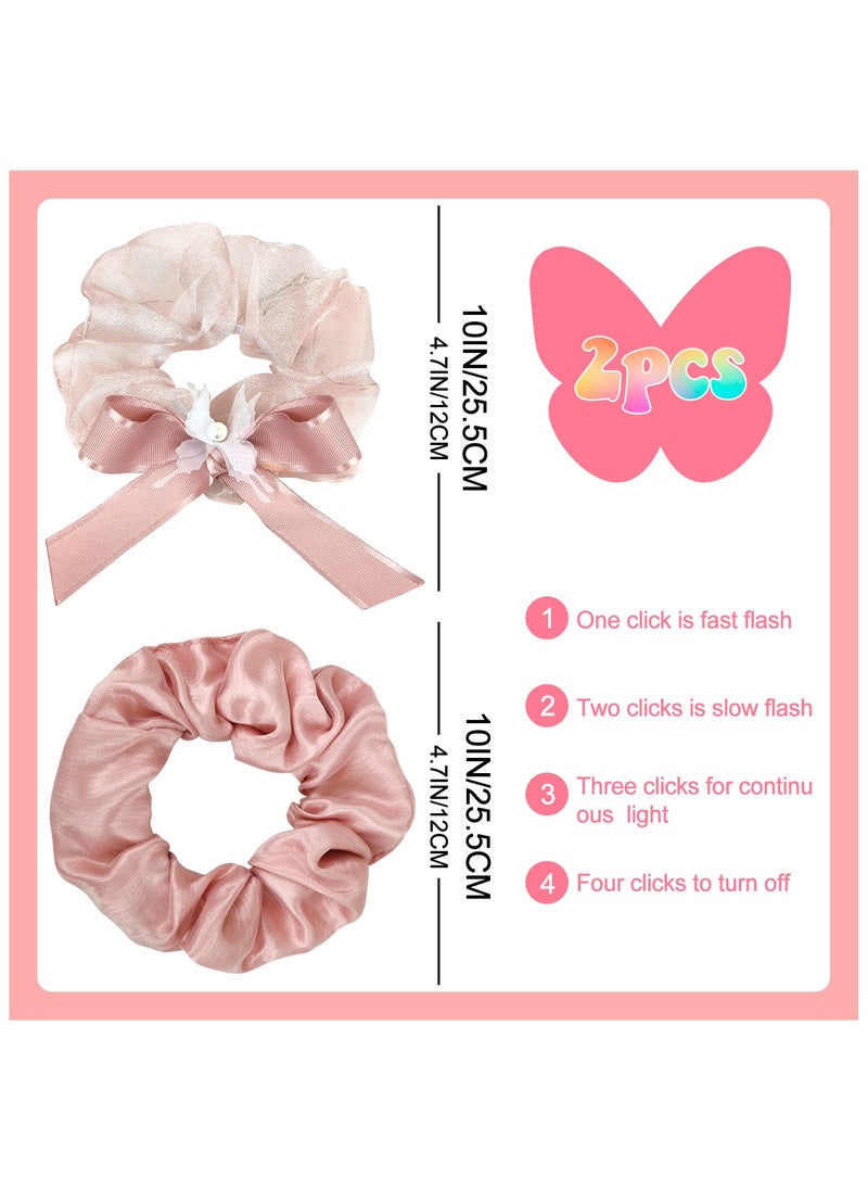 ILovhaprty Pink Light Up Scrunchies for Girls, 2 Pcs Glow Scrunchies Set - Glow in The Dark Scrunchies, Led Light Up Hair Scrunchies & Glow in The Dark Hair Ties, for Light Up Hair Accessories & Party Favors  - Image 1