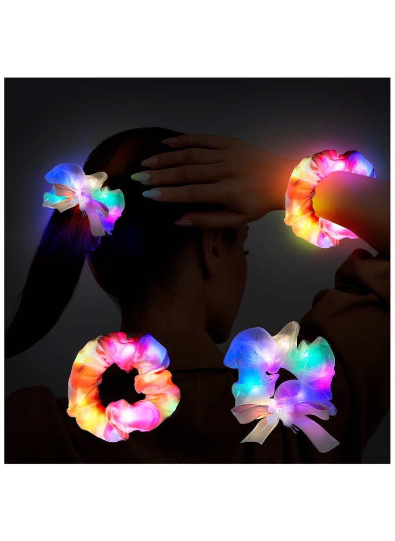 ILovhaprty Pink Light Up Scrunchies for Girls, 2 Pcs Glow Scrunchies Set - Glow in The Dark Scrunchies, Led Light Up Hair Scrunchies & Glow in The Dark Hair Ties, for Light Up Hair Accessories & Party Favors  - Image 2