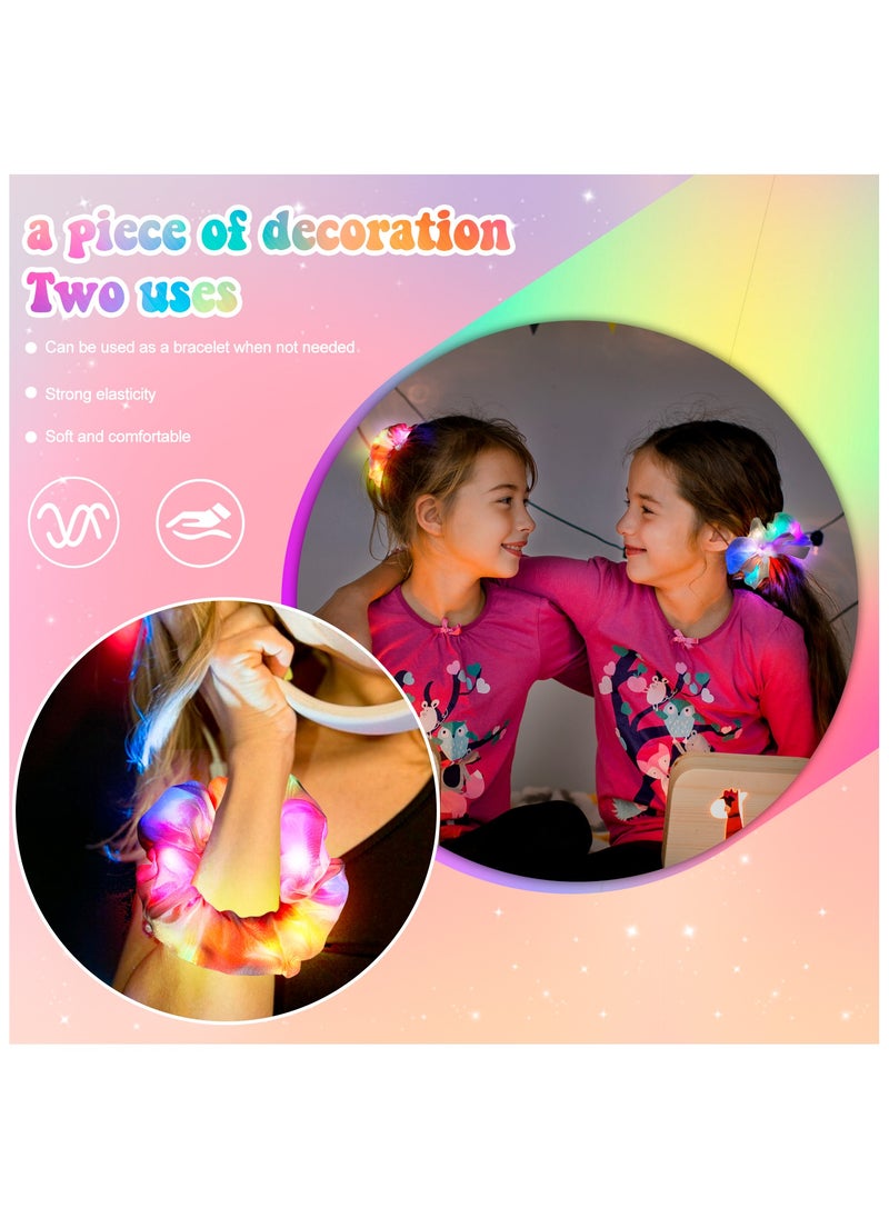 ILovhaprty Pink Light Up Scrunchies for Girls, 2 Pcs Glow Scrunchies Set - Glow in The Dark Scrunchies, Led Light Up Hair Scrunchies & Glow in The Dark Hair Ties, for Light Up Hair Accessories & Party Favors  - Image 3
