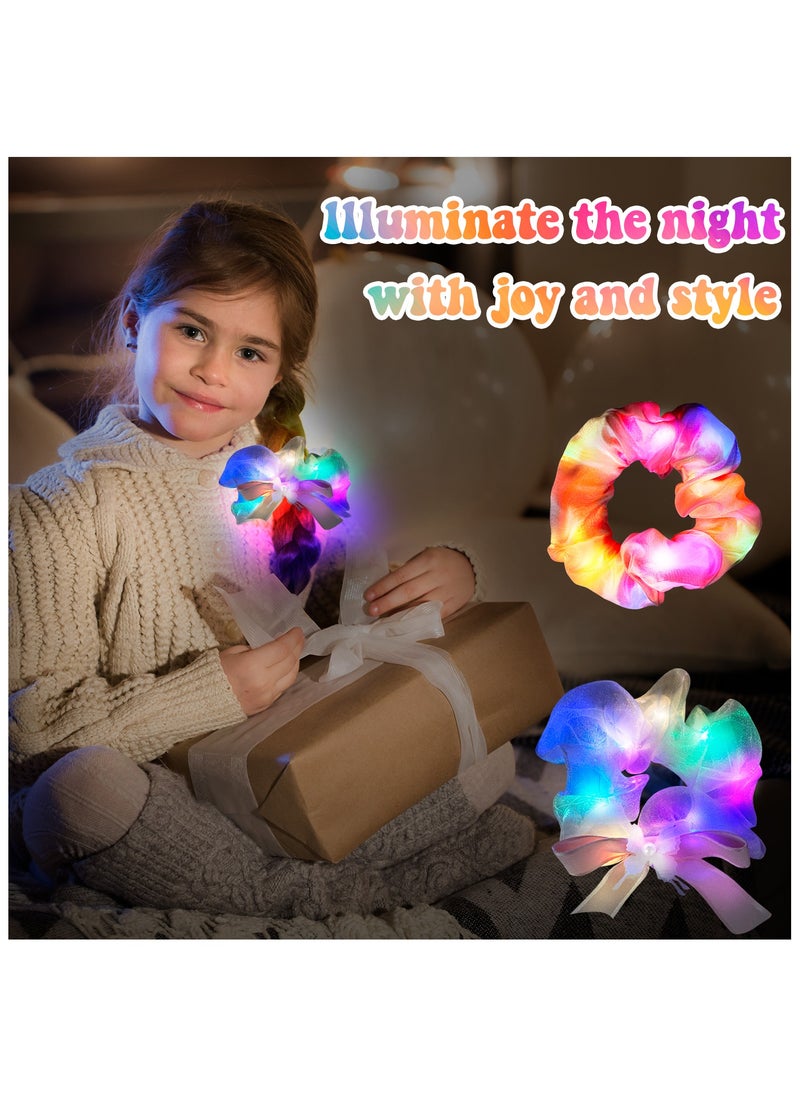 ILovhaprty Pink Light Up Scrunchies for Girls, 2 Pcs Glow Scrunchies Set - Glow in The Dark Scrunchies, Led Light Up Hair Scrunchies & Glow in The Dark Hair Ties, for Light Up Hair Accessories & Party Favors  - Image 5