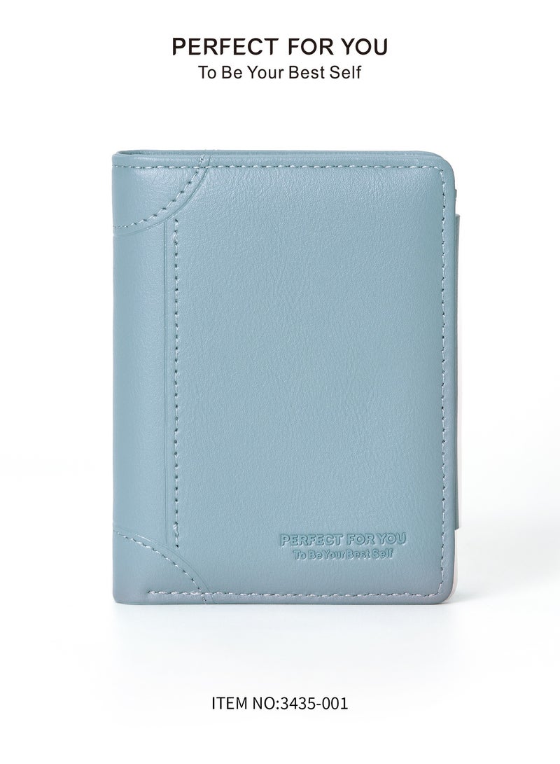 xozgdovg Women's three-fold microfiber leather coin purse blue 