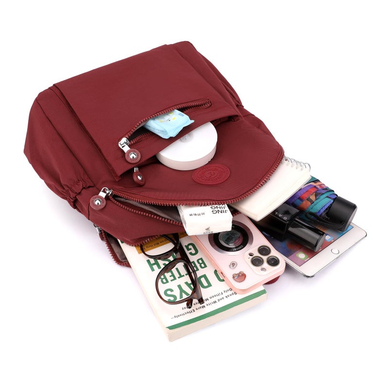 Tanweibago Mini Nylon Women Backpacks,11L Small Ladies backpacks Casual Lightweight Women Shopping Travel Daypack (Wine Red) - Image 4