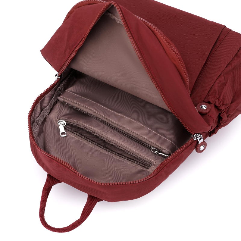 Tanweibago Mini Nylon Women Backpacks,11L Small Ladies backpacks Casual Lightweight Women Shopping Travel Daypack (Wine Red) - Image 2