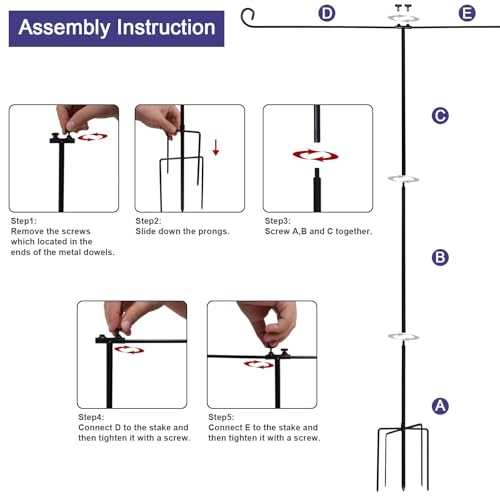 ESTTOP Heavy Duty Garden Flag Holder Stand Metal Iron Stand with 5 Prong Base for Double Flags Suitable for Outside or Garden Patio Yard Decor - Image 4