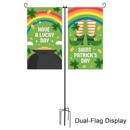 ESTTOP Heavy Duty Garden Flag Holder Stand Metal Iron Stand with 5 Prong Base for Double Flags Suitable for Outside or Garden Patio Yard Decor - Image 5
