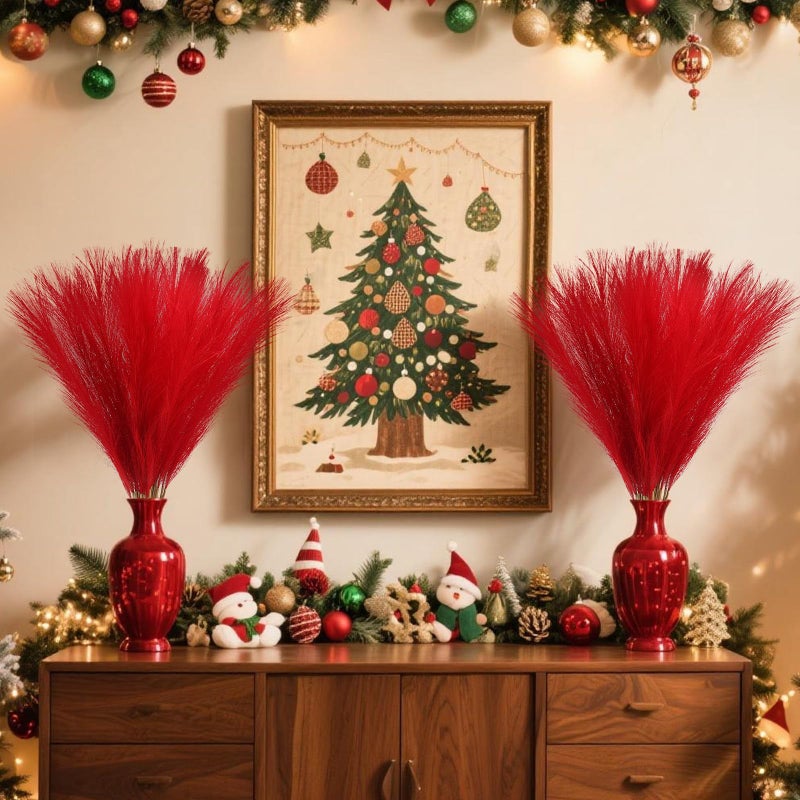 JOLYEAK 30pcs Pampas Grass Decor,21" Artificial Pompous Grass Bulk,Small Vase Filler Pompas Grass for Home Wedding Living Room Wall Party Decoration (Red) - Image 5