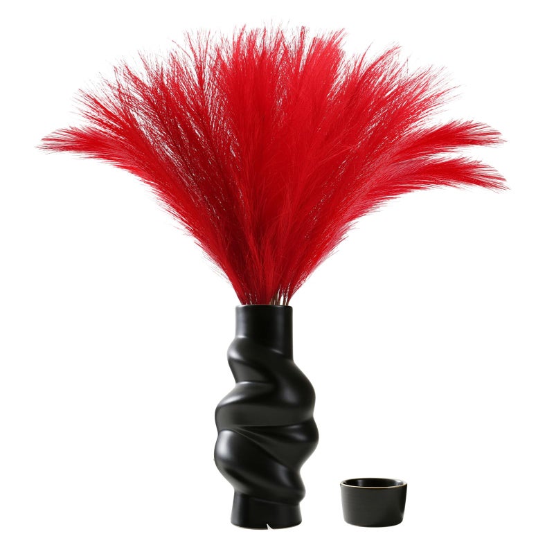 JOLYEAK 30pcs Pampas Grass Decor,21" Artificial Pompous Grass Bulk,Small Vase Filler Pompas Grass for Home Wedding Living Room Wall Party Decoration (Red) - Image 1