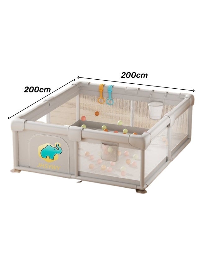 الدليبن حظيرة لعب قابلة للطي للأطفال، سياج أمان داخلي للزحف للأطفال، ساحة لعب للأطفال الرضع والأطفال الصغار، مركز أنشطة للأطفال الرضع داخل المنزل وخارجه مع 50 قطعة من كرات المحيط، حلقتي سحب لليدين، قاعدة مضادة للانزلاق، شبكة ناعمة وجيدة التهوية، 200 × 200 سم (رمادي) - Image 2
