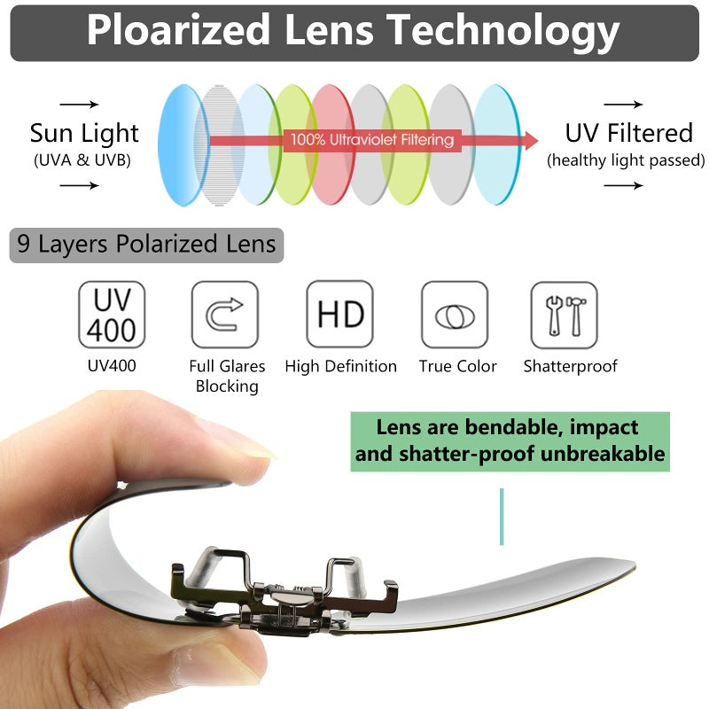 CAXMAN Polarized Clip On Sunglasses Over Prescription Glasses or Reading Glasses for Men Women Flip Up Rimless Rectangle Lens Cover Eyeglasses, Grey Lens, 60 * 42mm - Image 1