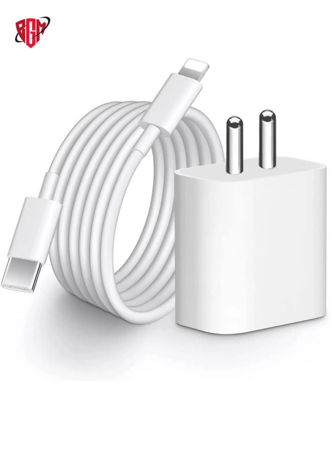 20W PD Charger for iPhone 14 | iPhone 14 Pro with Charger Adapter with C Type Cable Compatible for iPhone 13 Charger | iPhone 12 | iPhone 11 | iPhone X | 8 Series and Later(Adapter+Cable)-White