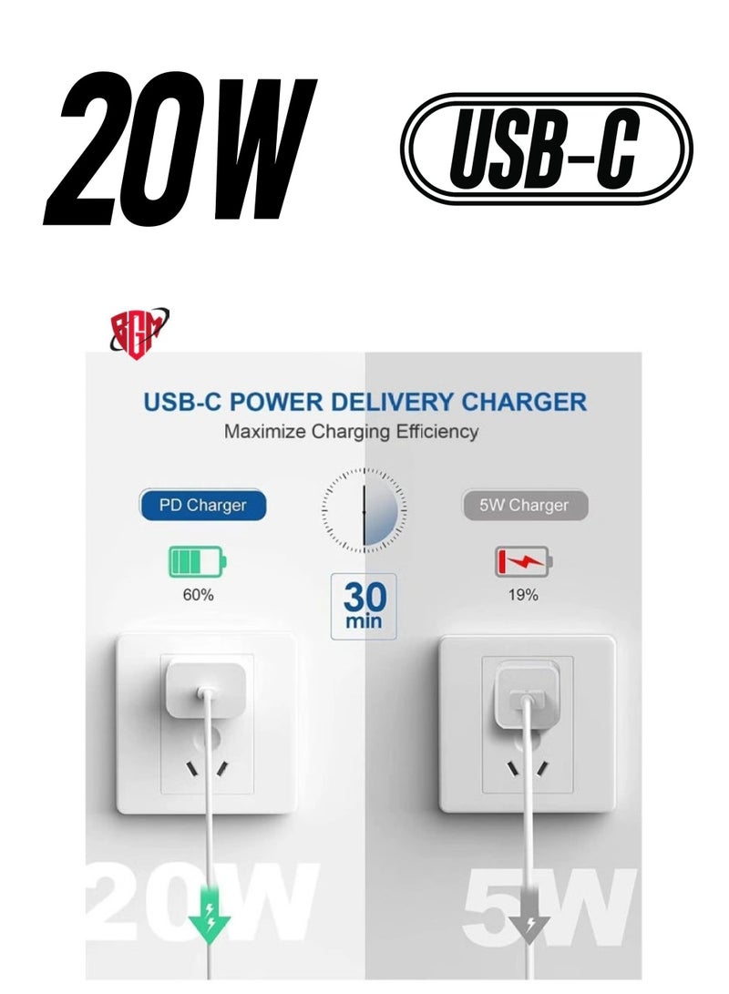 20W PD Charger for iPhone 14 | iPhone 14 Pro with Charger Adapter with C Type Cable Compatible for iPhone 13 Charger | iPhone 12 | iPhone 11 | iPhone X | 8 Series and Later(Adapter+Cable)-White