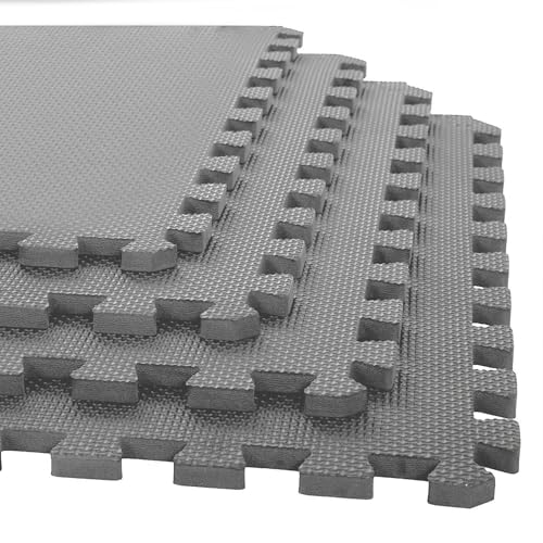 XTRIM Puzzle Exercise Mat (4 Tiles & 8 Borders,16 Sq.Ft. Area) High-Density EVA Foam Mat,Interlocking Tiles,Shock Proof,Protective Flooring For Gym Equipment,Puzzle Foam Mat Home,Kids Area Grey,Gray - Image 1