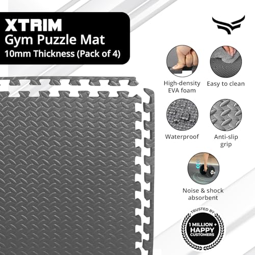 XTRIM Puzzle Exercise Mat (4 Tiles & 8 Borders,16 Sq.Ft. Area) High-Density EVA Foam Mat,Interlocking Tiles,Shock Proof,Protective Flooring For Gym Equipment,Puzzle Foam Mat Home,Kids Area Grey,Gray - Image 2