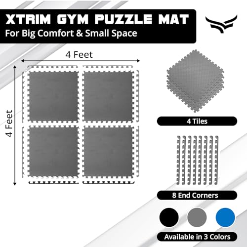 XTRIM Puzzle Exercise Mat (4 Tiles & 8 Borders,16 Sq.Ft. Area) High-Density EVA Foam Mat,Interlocking Tiles,Shock Proof,Protective Flooring For Gym Equipment,Puzzle Foam Mat Home,Kids Area Grey,Gray - Image 3