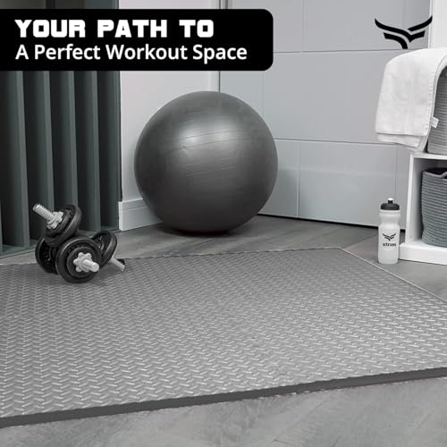 XTRIM Puzzle Exercise Mat (4 Tiles & 8 Borders,16 Sq.Ft. Area) High-Density EVA Foam Mat,Interlocking Tiles,Shock Proof,Protective Flooring For Gym Equipment,Puzzle Foam Mat Home,Kids Area Grey,Gray - Image 5