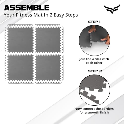XTRIM Puzzle Exercise Mat (4 Tiles & 8 Borders,16 Sq.Ft. Area) High-Density EVA Foam Mat,Interlocking Tiles,Shock Proof,Protective Flooring For Gym Equipment,Puzzle Foam Mat Home,Kids Area Grey,Gray - Image 4