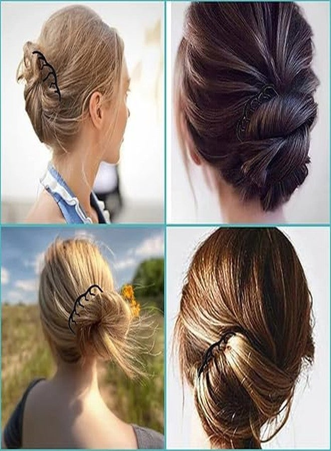 Dazzliq Black Hair Fork Bun Clips With U-Shaped Pins Side Comb & Stick Easy For Women Accessories Buns,Perfect Clip Updo Double Folk Clamp Teeth Pin Stick-6Pcs - Image 4