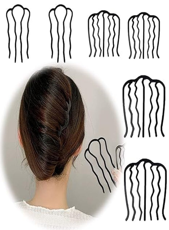 Dazzliq Black Hair Fork Bun Clips With U-Shaped Pins Side Comb & Stick Easy For Women Accessories Buns,Perfect Clip Updo Double Folk Clamp Teeth Pin Stick-6Pcs - Image 1