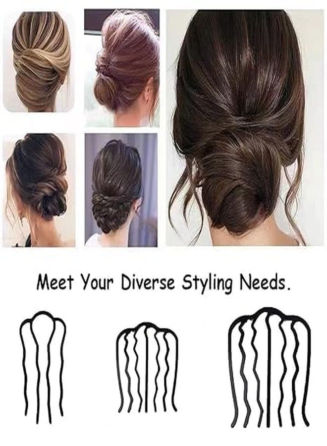 Dazzliq Black Hair Fork Bun Clips With U-Shaped Pins Side Comb & Stick Easy For Women Accessories Buns,Perfect Clip Updo Double Folk Clamp Teeth Pin Stick-6Pcs - Image 3