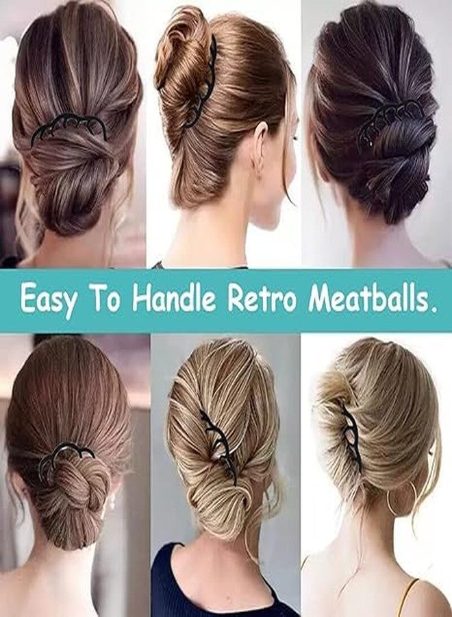 Dazzliq Black Hair Fork Bun Clips With U-Shaped Pins Side Comb & Stick Easy For Women Accessories Buns,Perfect Clip Updo Double Folk Clamp Teeth Pin Stick-6Pcs - Image 5