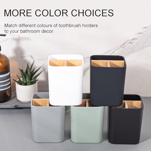 Heagoale Bamboo Toothbrush Holder for Bathrooms, 3 Slots Toothbrush and Toothpaste Holder Bathroom Counter Organizer for Electric Toothbrushes, Floss, Razors - Black - Image 5