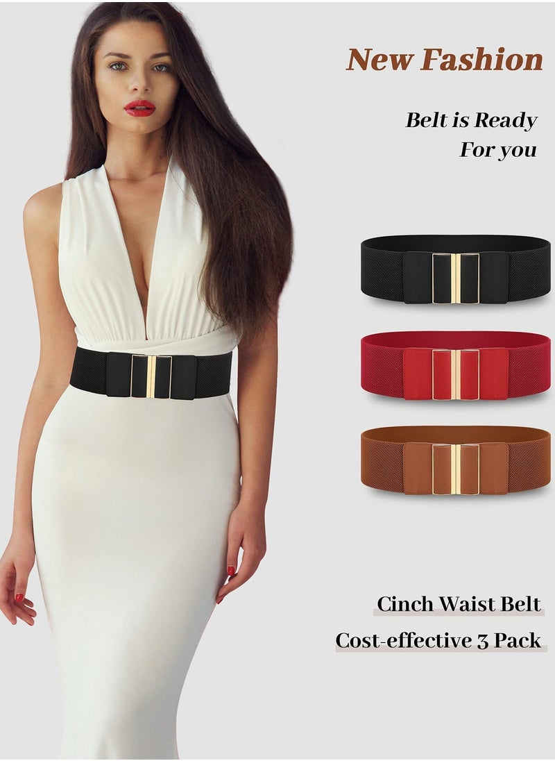 SYOSI - 3 Pieces Women Wide Belt Elastic Cinch Waistband Stretch Dress Belt for Ladies - Image 1