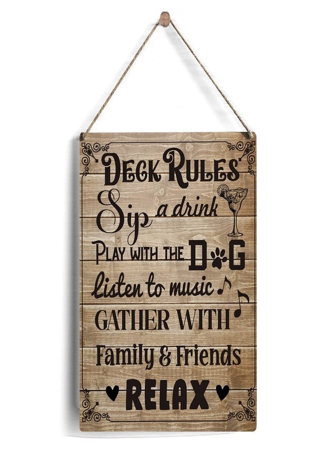 IAXIC Deck Decorations Outdoor Rules Sign Gifts, Rustic Sip Cold Drink Play with the Dog Deck Decor Wooden Signs Wood Plaque Hanging Sign Home Outdoor Decor 8 x 10 Inches - Image 1