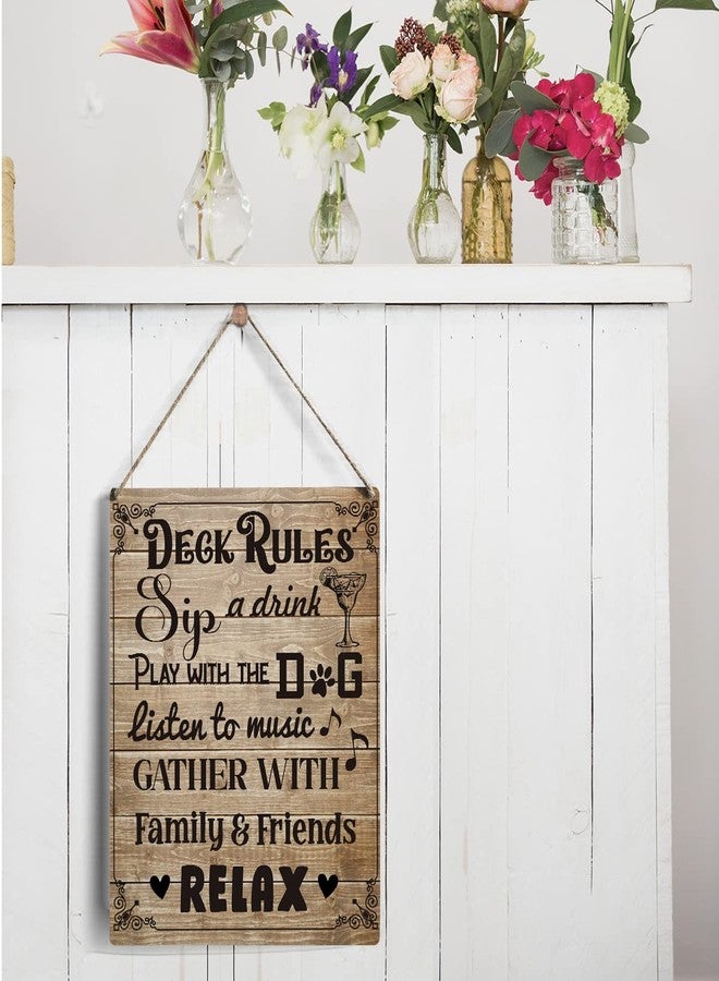 IAXIC Deck Decorations Outdoor Rules Sign Gifts, Rustic Sip Cold Drink Play with the Dog Deck Decor Wooden Signs Wood Plaque Hanging Sign Home Outdoor Decor 8 x 10 Inches - Image 2