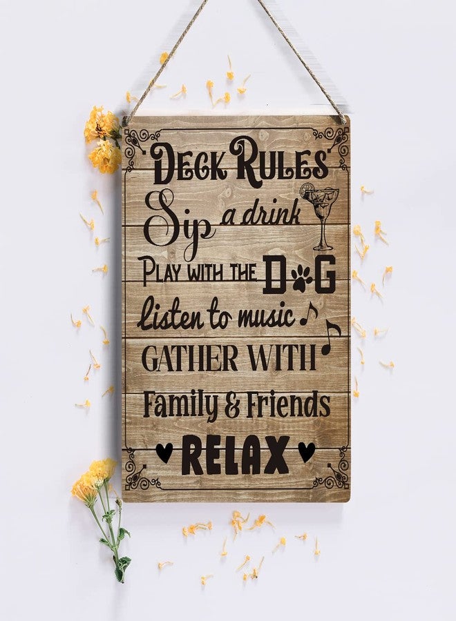 IAXIC Deck Decorations Outdoor Rules Sign Gifts, Rustic Sip Cold Drink Play with the Dog Deck Decor Wooden Signs Wood Plaque Hanging Sign Home Outdoor Decor 8 x 10 Inches - Image 5