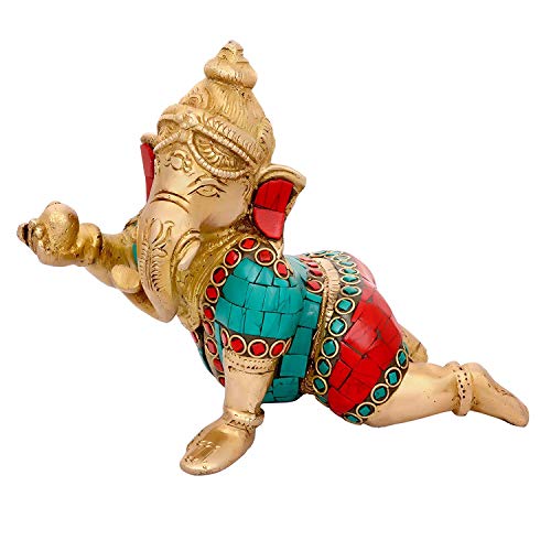 Idol Collections Crawling Brass Baby Ganesh Statue Hindu Success Lord Baby Ganesha Ganesh Murti Idol Statue Height 4 inch - Image 1