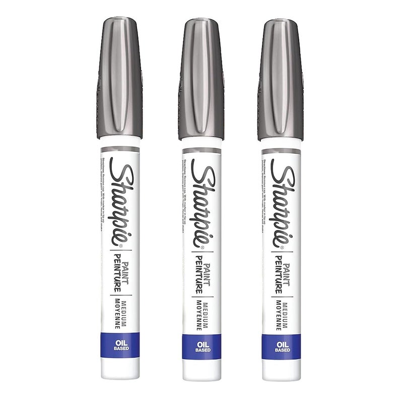 Sharpie Oil-Based Paint Marker, Medium Point, Metallic Silver Ink, Pack of 3 - Image 1