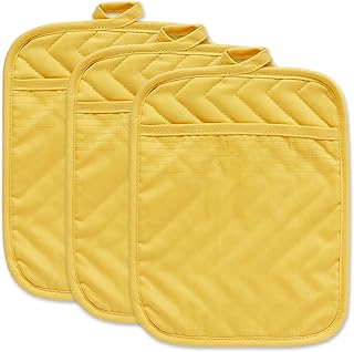 DII Potholder Set Cotton Quilted, 7x9, Yellow 3 Piece - Image 1