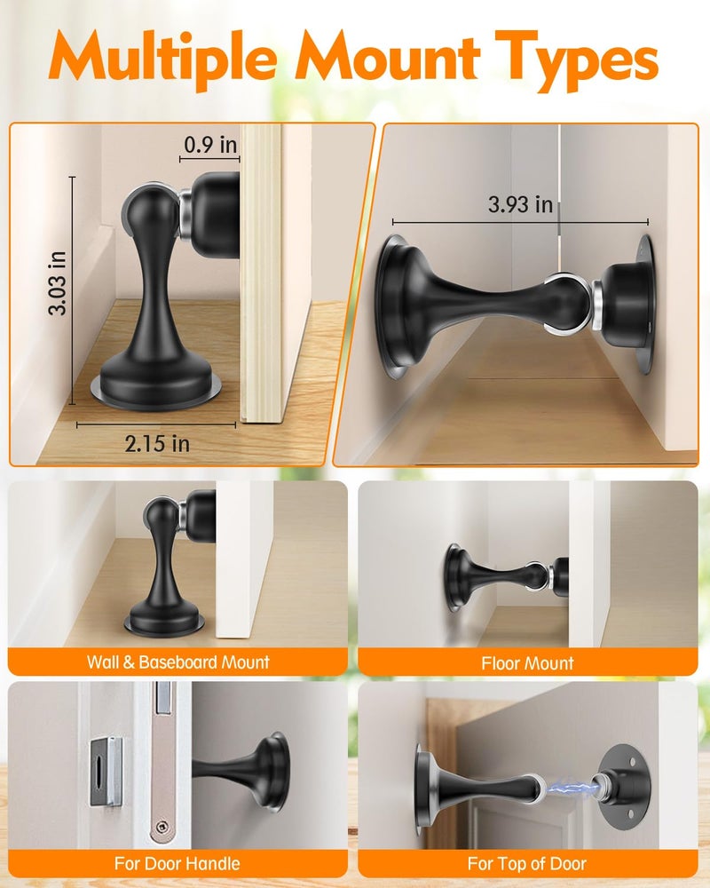 WINONLY Door Stoppers Magnetic Door Catch - 2 Pack Stainless Steel Heavy Duty Door Holder Stops for Bottom Top of Door - Wall Floor Mounting No Drill 3D Adhesive & Screws Strong Magnet Keep Door Open - Image 5