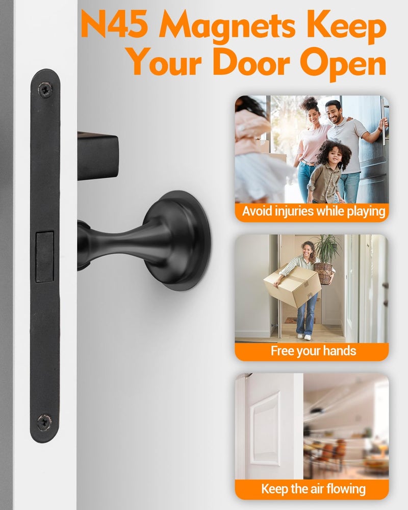 WINONLY Door Stoppers Magnetic Door Catch - 2 Pack Stainless Steel Heavy Duty Door Holder Stops for Bottom Top of Door - Wall Floor Mounting No Drill 3D Adhesive & Screws Strong Magnet Keep Door Open - Image 2