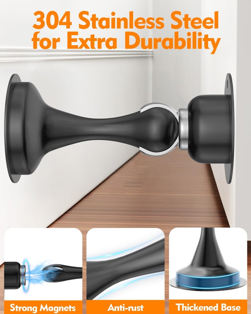 WINONLY Door Stoppers Magnetic Door Catch - 2 Pack Stainless Steel Heavy Duty Door Holder Stops for Bottom Top of Door - Wall Floor Mounting No Drill 3D Adhesive & Screws Strong Magnet Keep Door Open - Image 3