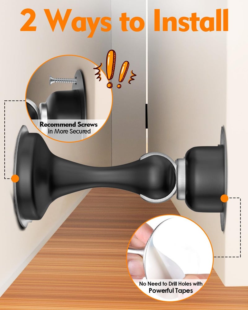 WINONLY Door Stoppers Magnetic Door Catch - 2 Pack Stainless Steel Heavy Duty Door Holder Stops for Bottom Top of Door - Wall Floor Mounting No Drill 3D Adhesive & Screws Strong Magnet Keep Door Open - Image 4