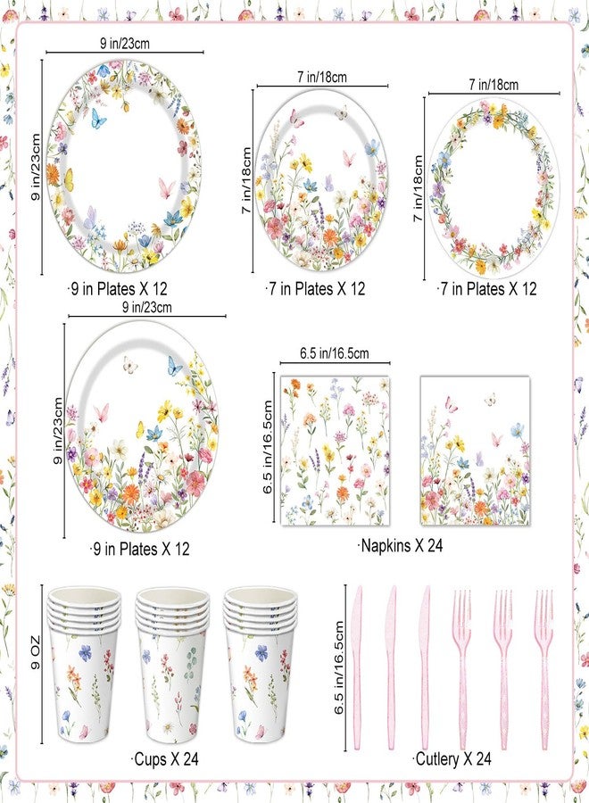 QIYANPAX Wildflower Party Decorations – Plates, Cups, Napkins, Cutlery, Banner, Tablecloth, Balloons, Honeycomb Centerpieces for Spring Floral Baby Shower Birthday Tea Party Decorations, Serves 24 - Image 3
